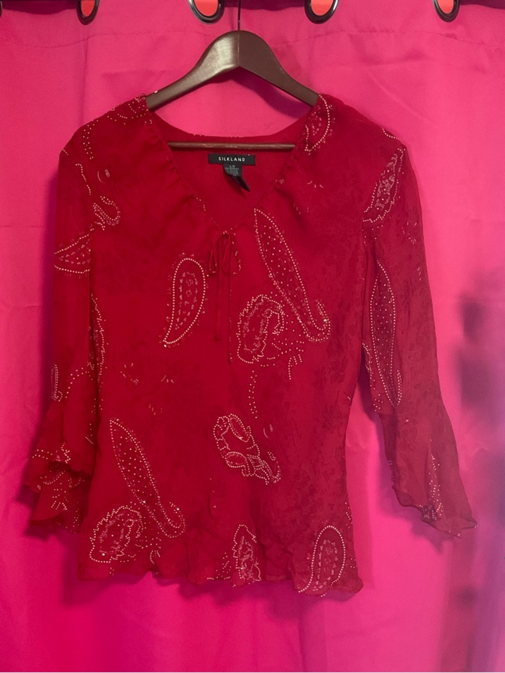 SilkLand Vibrant Red Paisley Blouse